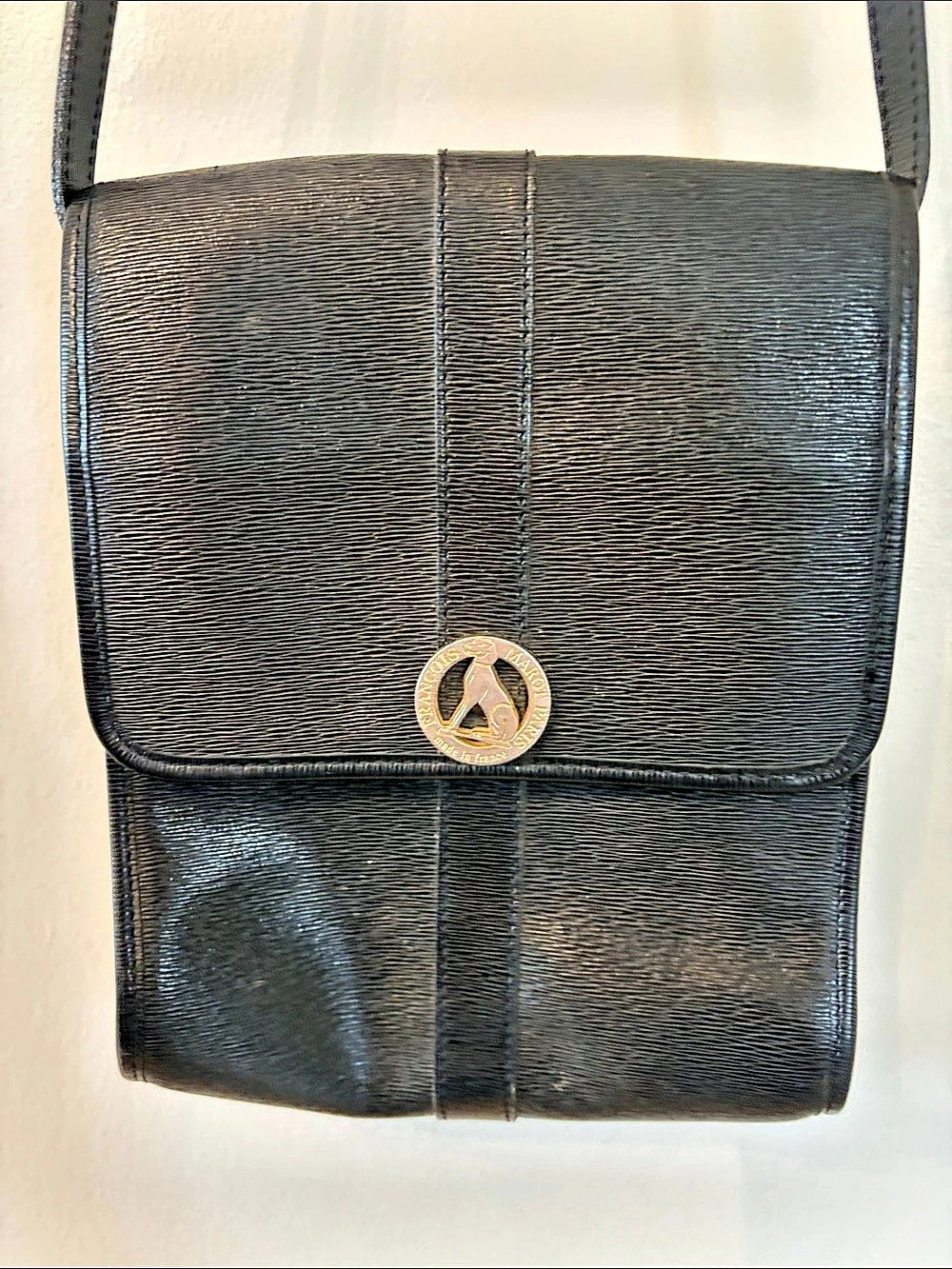 Vintage Francois Marot Paris Leather Crossbody Bag in Black, Parisian Chic
